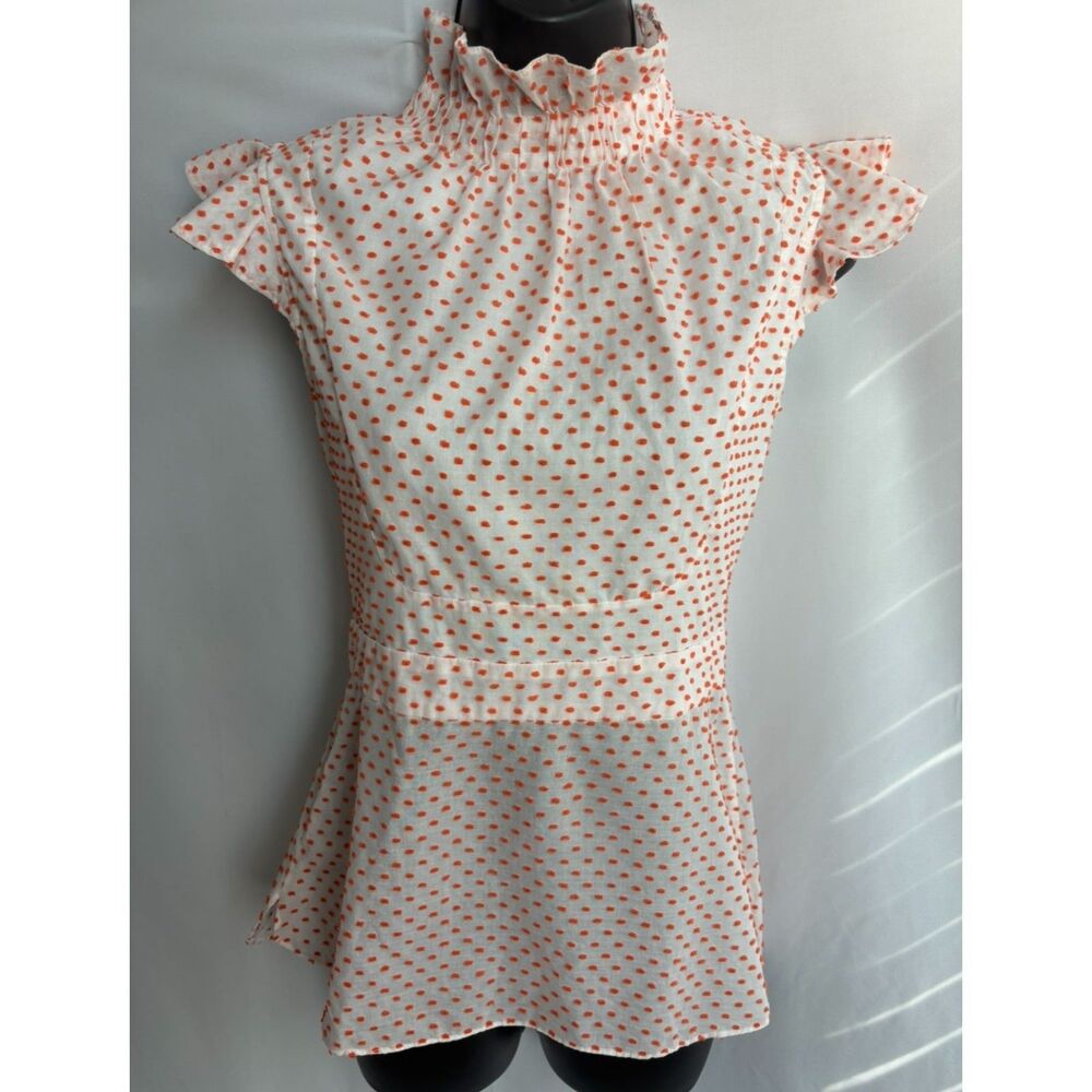 Teija Polka Dot Ruffles Mock Neck Blouse NEW Size XS Babydoll Retro Pinup 60s